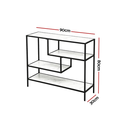 Artiss Console Table Entryway Hallway Marble Effect 4-Tier Storage Shelves White-Furniture > Living Room > Side Tables-PEROZ Accessories