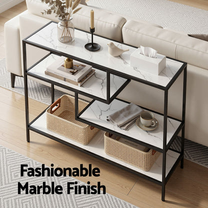 Artiss Console Table Entryway Hallway Marble Effect 4-Tier Storage Shelves White-Furniture > Living Room > Side Tables-PEROZ Accessories