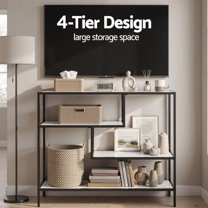 Artiss Console Table Entryway Hallway Marble Effect 4-Tier Storage Shelves White-Furniture > Living Room > Side Tables-PEROZ Accessories