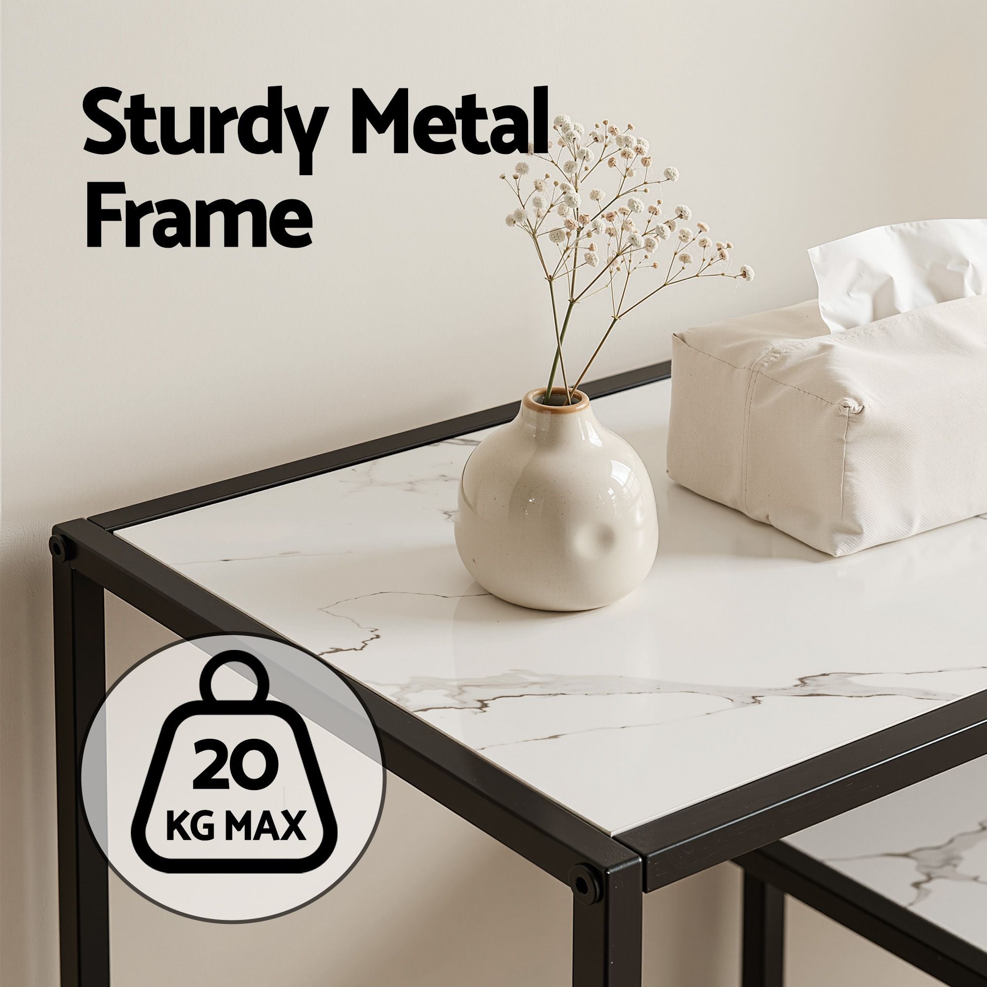 Artiss Console Table Entryway Hallway Marble Effect 4-Tier Storage Shelves White-Furniture > Living Room > Side Tables-PEROZ Accessories
