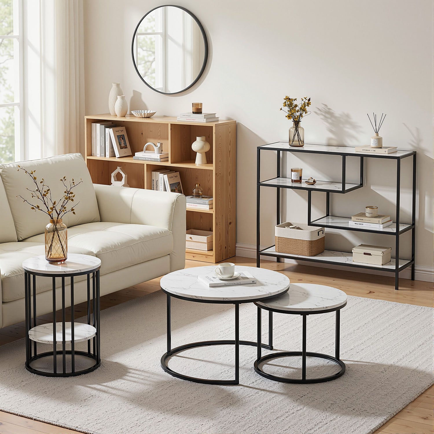 Artiss Console Table Entryway Hallway Marble Effect 4-Tier Storage Shelves White-Furniture > Living Room > Side Tables-PEROZ Accessories