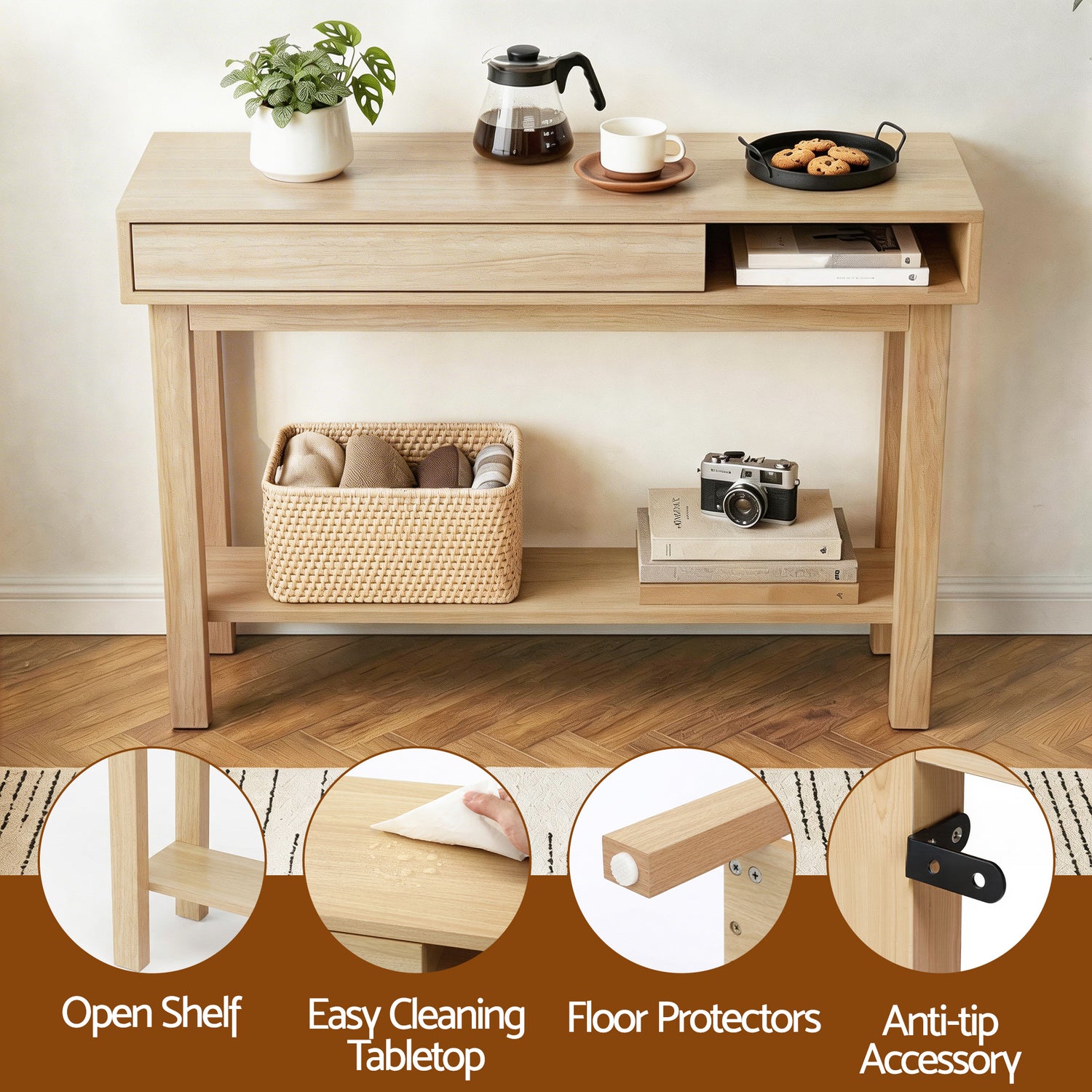 Artiss Console Table Entryway Hallway Sofa Side Table Drawer Shelf 100CM Wood-Furniture > Living Room > Side Tables-PEROZ Accessories