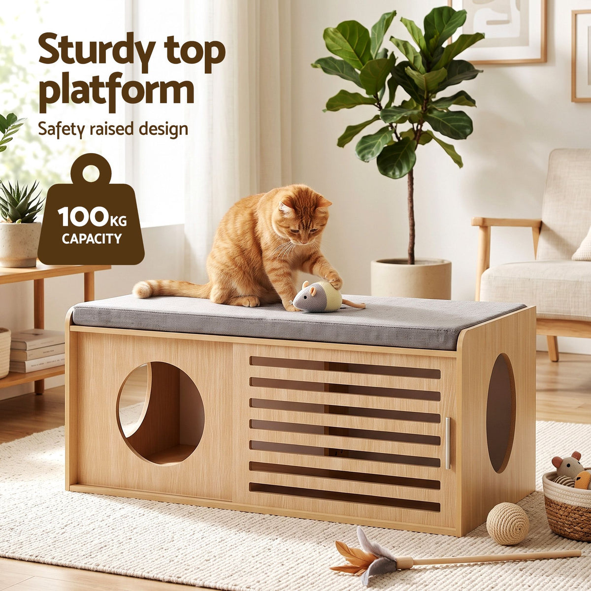 Artiss Pet Ottoman Footrest Bench with MDF Frame 100kg Capacity Natural-Furniture > Living Room > Ottomans &amp; Footstools-PEROZ Accessories