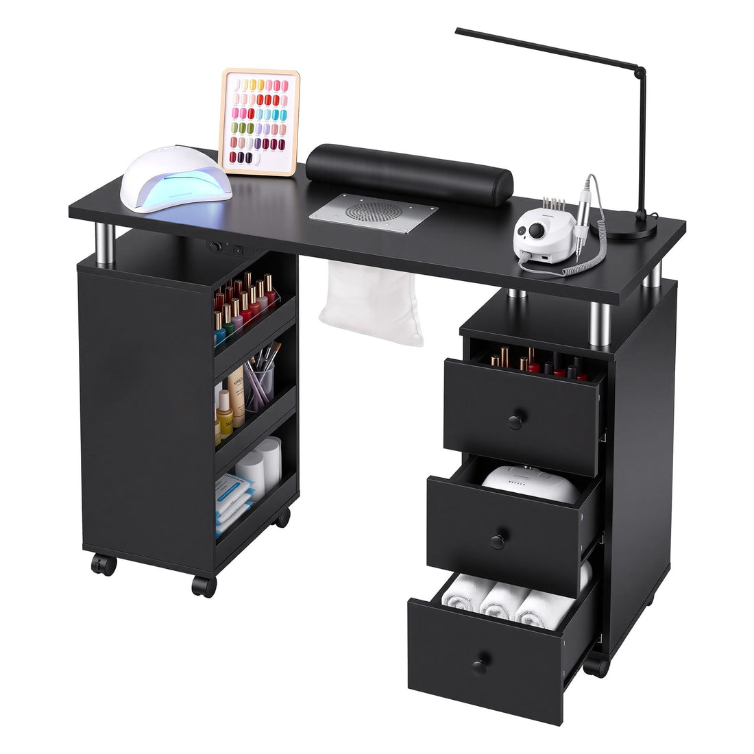 Artiss Manicure Table Nail Desk with Built-in Dust Collector Beauty Salon Station Drawers Shelves Wrist Cushion Wheels Black-Furniture > Bedroom > Dressing Vanity &amp; Dressing Tables-PEROZ Accessories