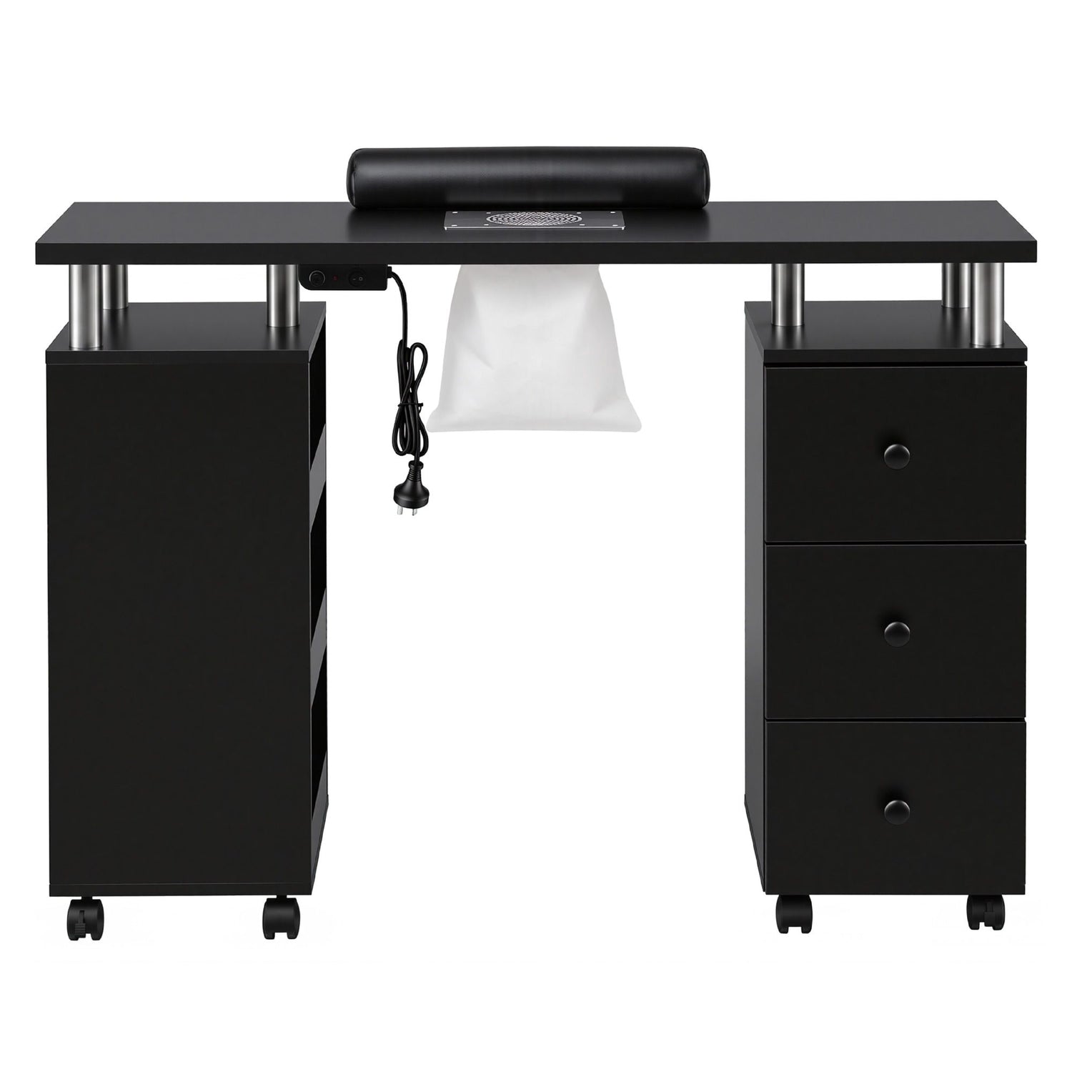 Artiss Manicure Table Nail Desk with Built-in Dust Collector Beauty Salon Station Drawers Shelves Wrist Cushion Wheels Black