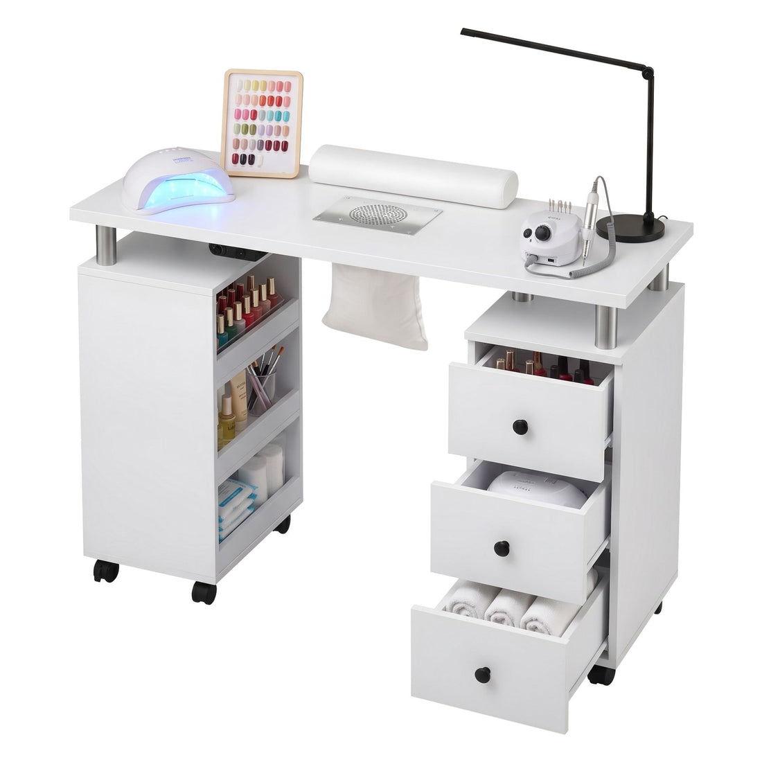 Artiss Manicure Table Nail Desk with Built-in Dust Collector Beauty Salon Station Drawers Shelves Wrist Cushion Wheels White-Furniture > Bedroom > Dressing Vanity &amp; Dressing Tables-PEROZ Accessories