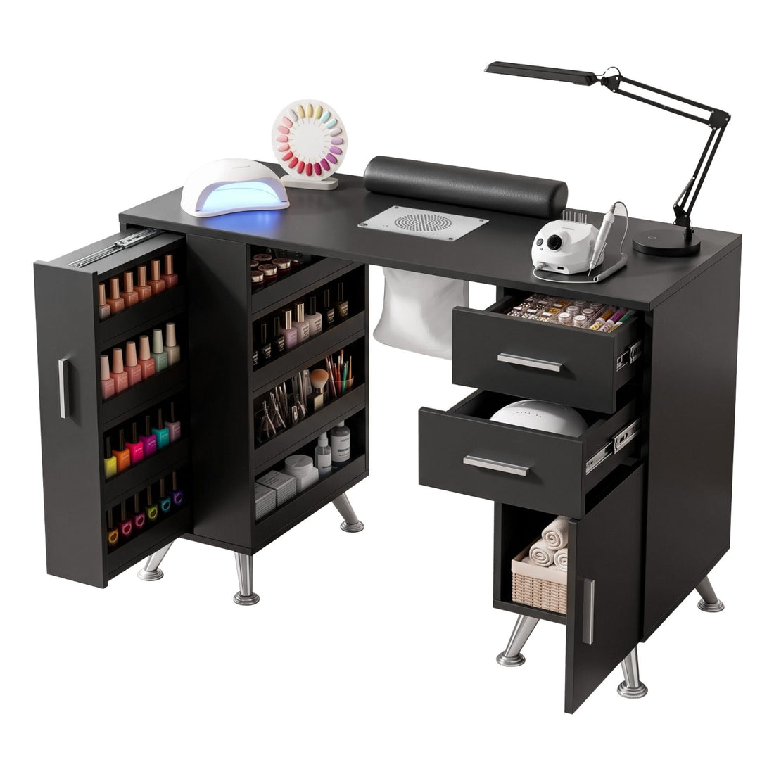 Artiss Manicure Table Nail Desk with Built-in Dust Collector Beauty Salon Station Drawers Shelves Wrist Cushion Black-Furniture > Bedroom > Dressing Vanity &amp; Dressing Tables-PEROZ Accessories