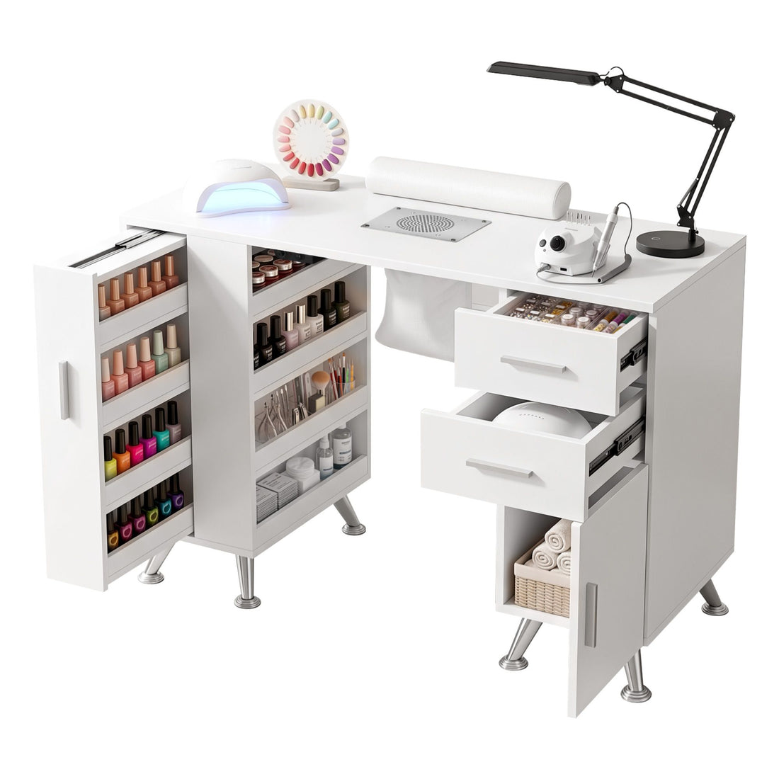 Artiss Manicure Table Nail Desk with Built-in Dust Collector Beauty Salon Station Drawers Shelves Wrist Cushion White-Furniture > Bedroom > Dressing Vanity &amp; Dressing Tables-PEROZ Accessories