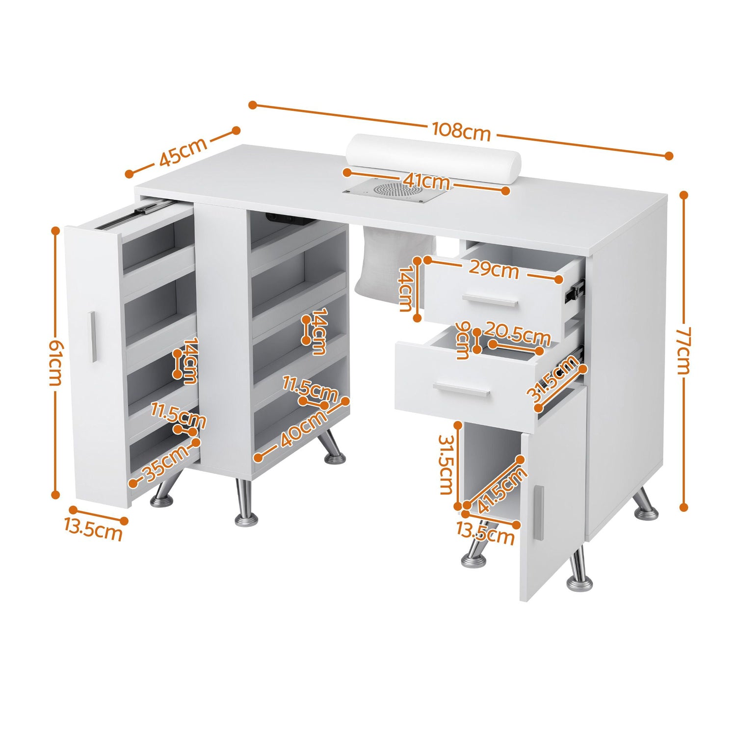 Artiss Manicure Table Nail Desk with Built-in Dust Collector Beauty Salon Station Drawers Shelves Wrist Cushion White
