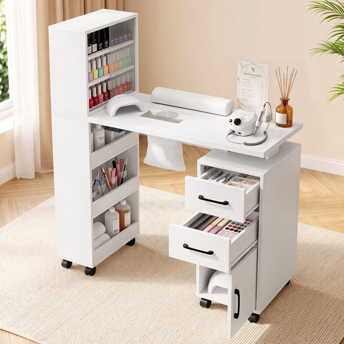 Artiss Manicure Table Nail Desk with Built-in Dust Collector Beauty Salon Station Drawers Shelves Wrist Cushion White-Furniture > Bedroom > Dressing Vanity &amp; Dressing Tables-PEROZ Accessories
