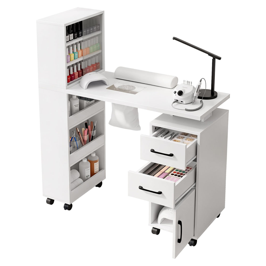 Artiss Manicure Table Nail Desk with Built-in Dust Collector Beauty Salon Station Drawers Shelves Wrist Cushion White-Furniture > Bedroom > Dressing Vanity &amp; Dressing Tables-PEROZ Accessories