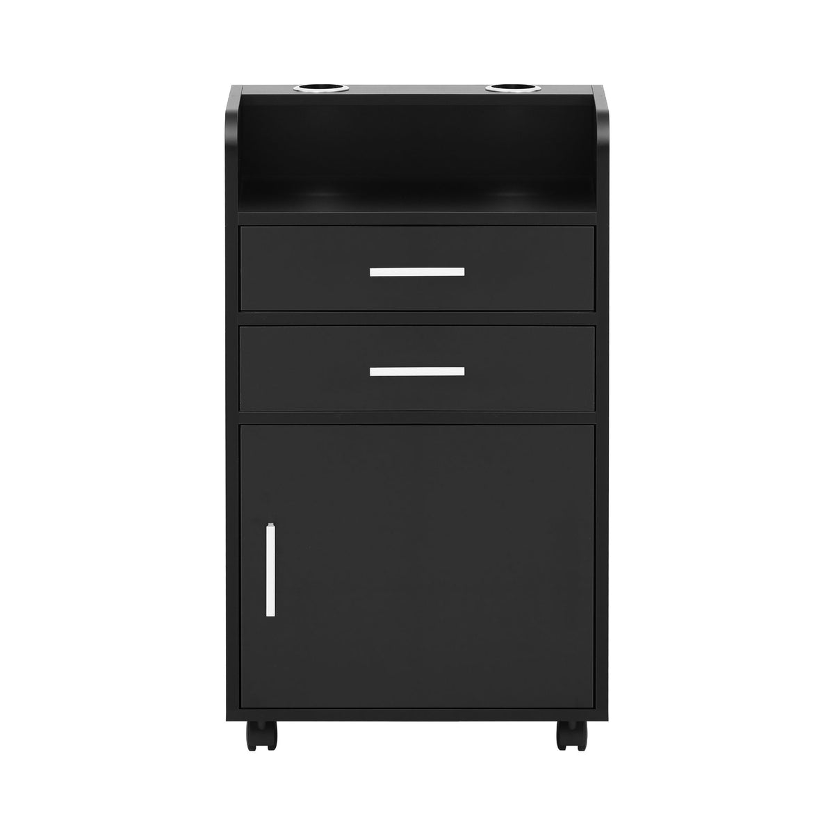 Artiss Professional Salon Station Rolling Cart, Hair Styling Beauty Cabinet with 2 Drawers &amp; 2 Appliance Holders, Wood Barber Spa Trolley with 360° Wheels for Skincare &amp; Vanity, Black