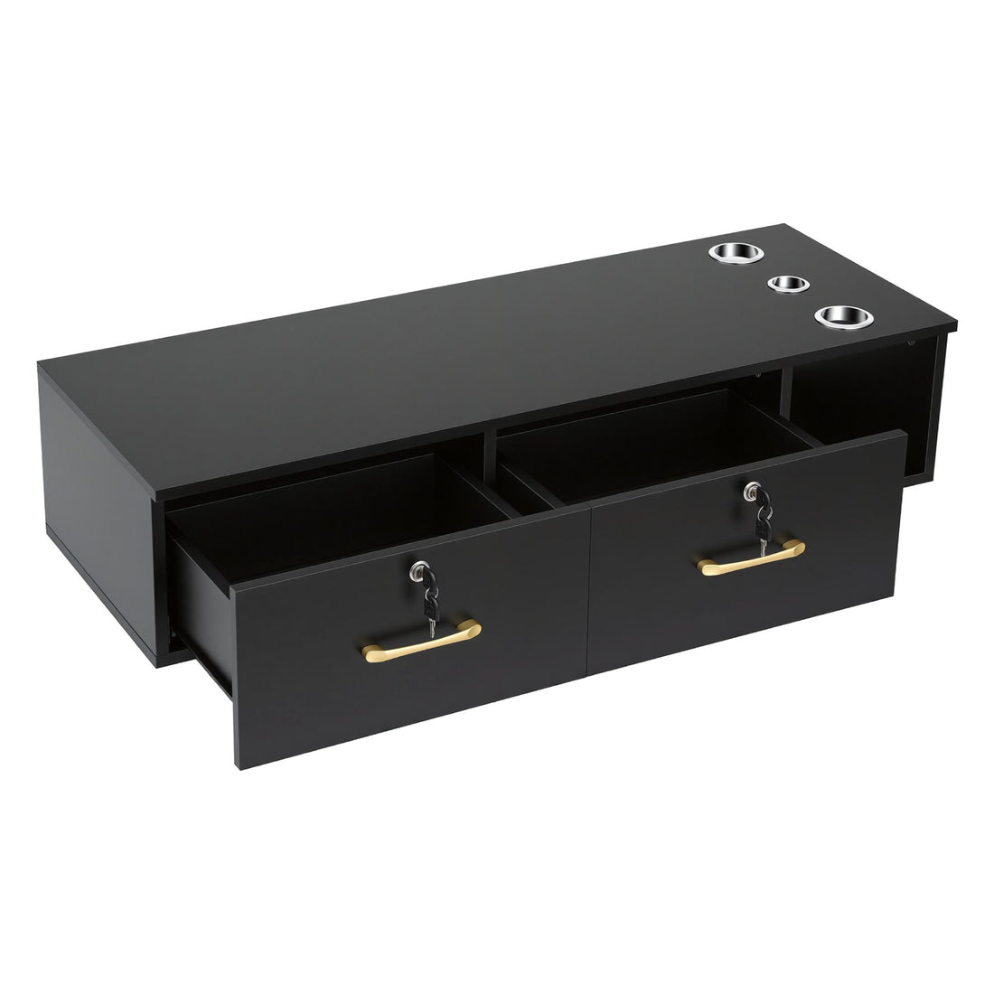 Artiss Wall Mounted Salon Station Cabinet, Hair Styling Station with 2 Lockable Drawers &amp; 3 Appliance Holders, Wooden Barber Spa Equipment for Vanity, Black-Tools > Tools Storage > Utility Trolleys-PEROZ Accessories