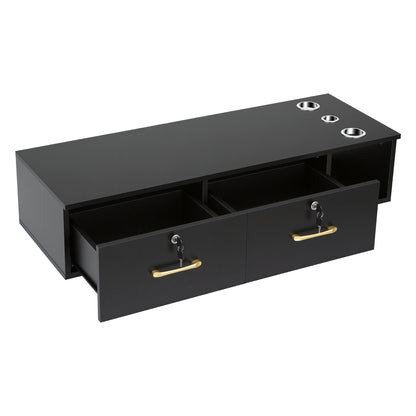 Artiss Wall Mounted Salon Station Cabinet, Hair Styling Station with 2 Lockable Drawers &amp; 3 Appliance Holders, Wooden Barber Spa Equipment for Vanity, Black