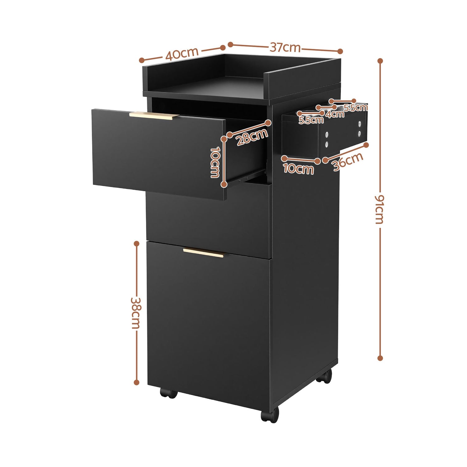 Artiss Professional Salon Station Rolling Cart, Hair Styling Beauty Cabinet with 2 Drawers, Large Supply Cabinet &amp; 3 Appliance Holders, Wood Barber Spa Trolley with 360° Wheels for Skincare &amp; Vanity, Black
