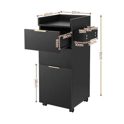 Artiss Professional Salon Station Rolling Cart, Hair Styling Beauty Cabinet with 2 Drawers, Large Supply Cabinet &amp; 3 Appliance Holders, Wood Barber Spa Trolley with 360° Wheels for Skincare &amp; Vanity, Black