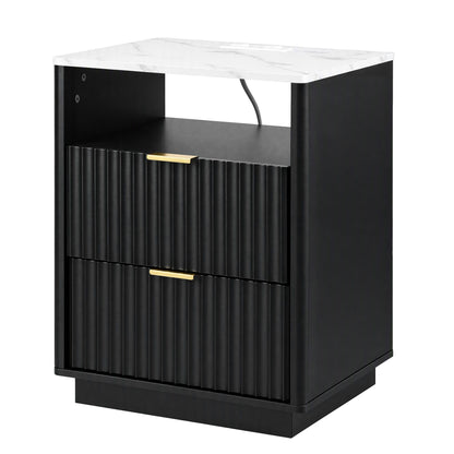 Artiss Bedside Table with Charging Station and 2 Drawers Black-Furniture > Bedroom > Bedside Tables-PEROZ Accessories