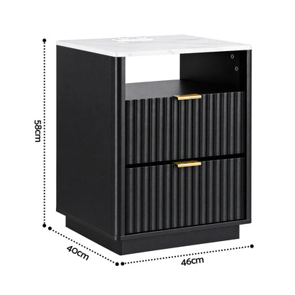 Artiss Bedside Table with Charging Station and 2 Drawers Black-Furniture > Bedroom > Bedside Tables-PEROZ Accessories