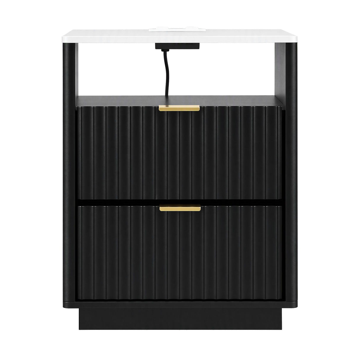 Artiss Bedside Table with Charging Station and 2 Drawers Black-Furniture > Bedroom > Bedside Tables-PEROZ Accessories