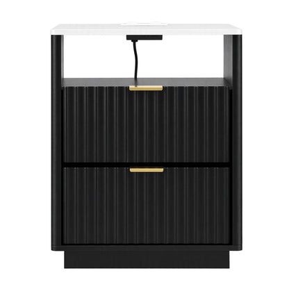 Artiss Bedside Table with Charging Station and 2 Drawers Black-Furniture > Bedroom > Bedside Tables-PEROZ Accessories
