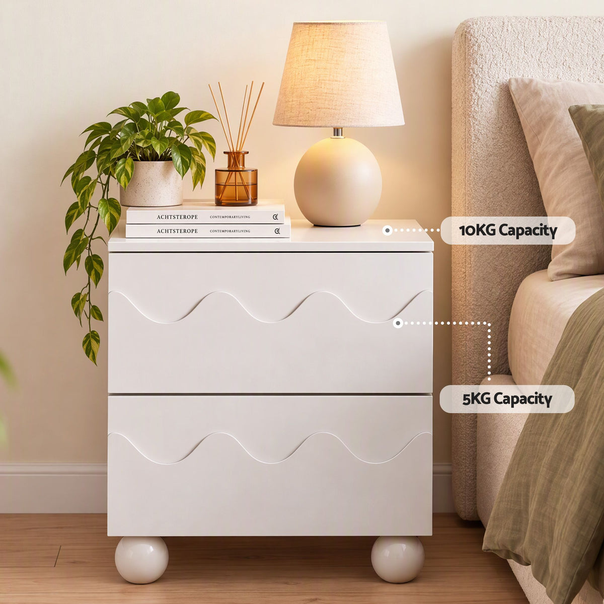 Artiss Bedside Table Nightstand 2 Drawers Storage Side Cabinet Beige-Furniture > Bedroom > Bedside Tables-PEROZ Accessories
