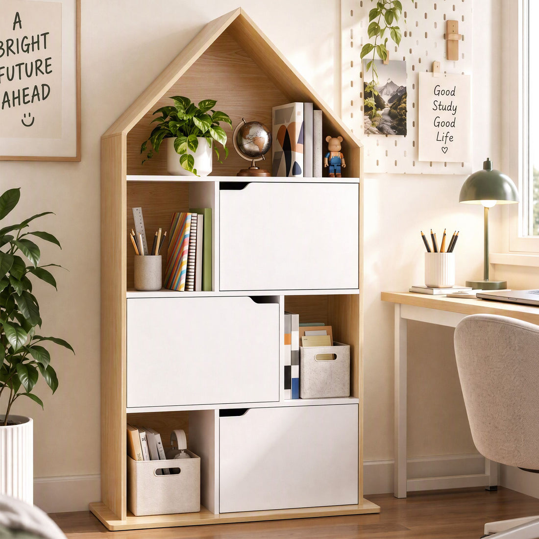 Artiss House Bookshelf 4 Tier Kids Storage Cabinet Shelf Unit White Pine-Furniture > Living Room > Bookcases &amp; Shelves-PEROZ Accessories