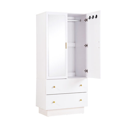 Artiss LED Wardrobe Cabinet Clothes Storage with Mirror 2 Drawers Hanging Rail-Home &amp; Garden > Storage > Clothing &amp; Wardrobe Storage-PEROZ Accessories