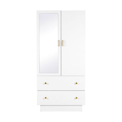 Artiss LED Wardrobe Cabinet Clothes Storage with Mirror 2 Drawers Hanging Rail-Home &amp; Garden > Storage > Clothing &amp; Wardrobe Storage-PEROZ Accessories
