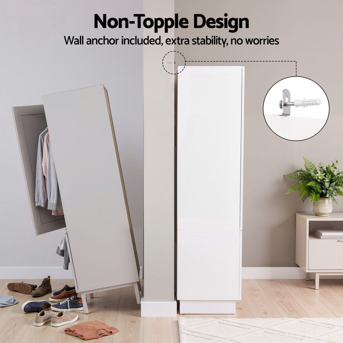 Artiss LED Wardrobe Cabinet Clothes Storage with Mirror 2 Drawers Hanging Rail-Home &amp; Garden > Storage > Clothing &amp; Wardrobe Storage-PEROZ Accessories