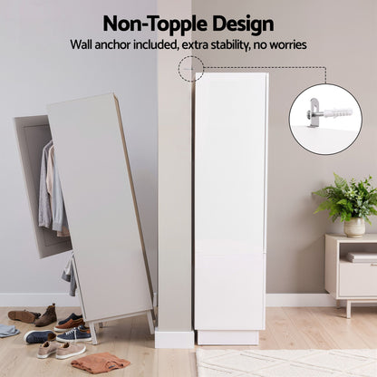 Artiss LED Wardrobe Cabinet Clothes Storage with Mirror 2 Drawers Hanging Rail-Home &amp; Garden > Storage > Clothing &amp; Wardrobe Storage-PEROZ Accessories