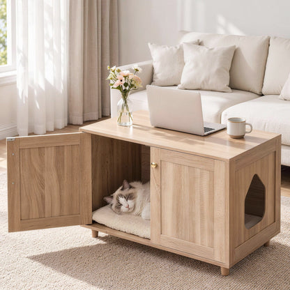 Artiss 2-In-1 Coffee Table Pet Cat House Wooden Side Table Storage Cabinet 80x50x55CM-Furniture > Living Room > Coffee Tables-PEROZ Accessories
