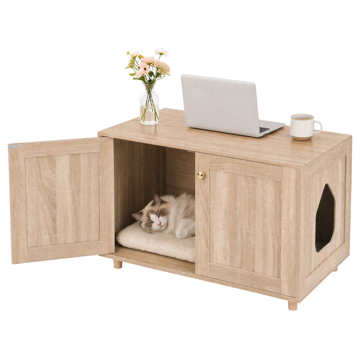 Artiss 2-In-1 Coffee Table Pet Cat House Wooden Side Table Storage Cabinet 80x50x55CM-Furniture > Living Room > Coffee Tables-PEROZ Accessories