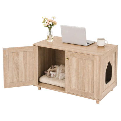 Artiss 2-In-1 Coffee Table Pet Cat House Wooden Side Table Storage Cabinet 80x50x55CM-Furniture > Living Room > Coffee Tables-PEROZ Accessories