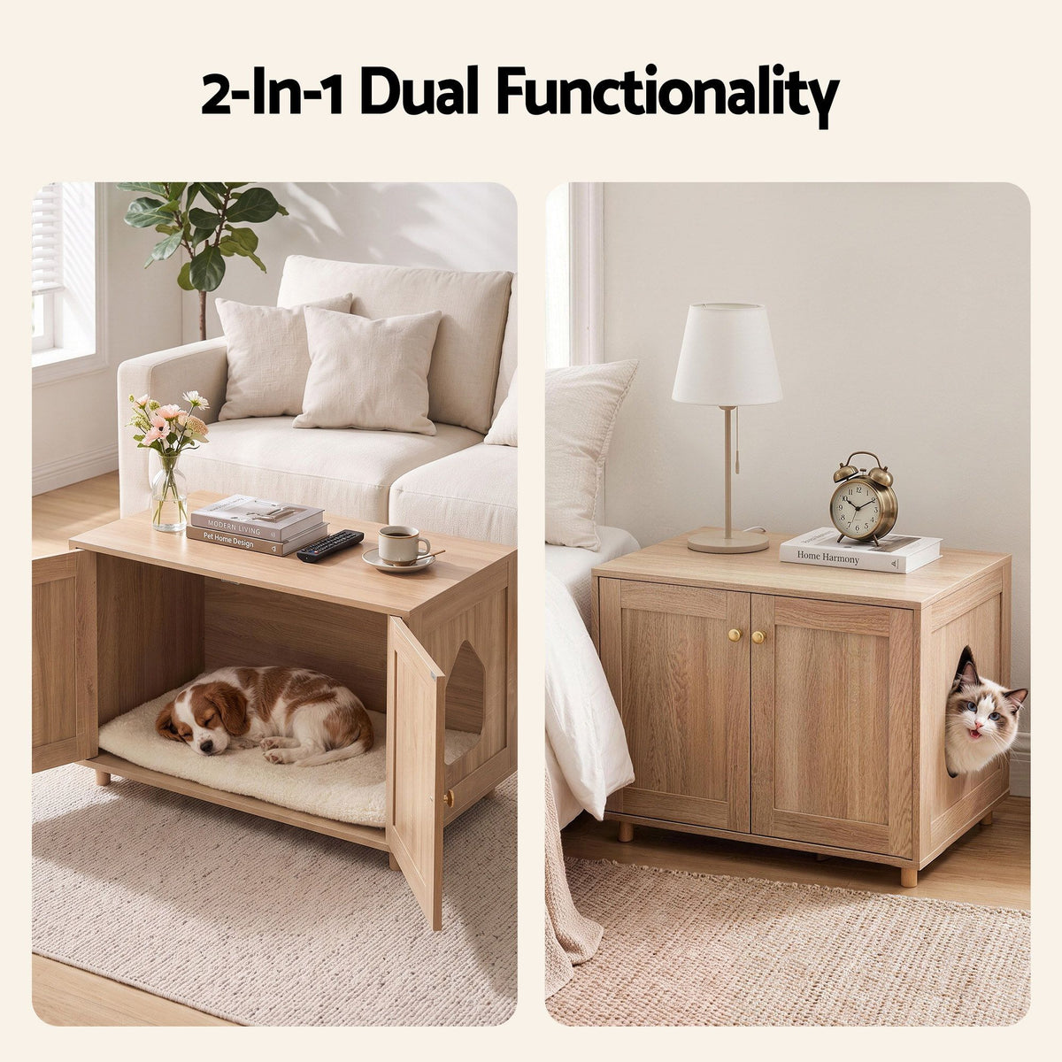 Artiss 2-In-1 Coffee Table Pet Cat House Wooden Side Table Storage Cabinet 80x50x55CM-Furniture > Living Room > Coffee Tables-PEROZ Accessories