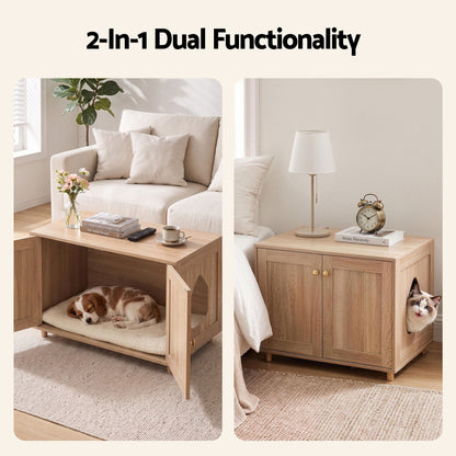 Artiss 2-In-1 Coffee Table Pet Cat House Wooden Side Table Storage Cabinet 80x50x55CM-Furniture > Living Room > Coffee Tables-PEROZ Accessories
