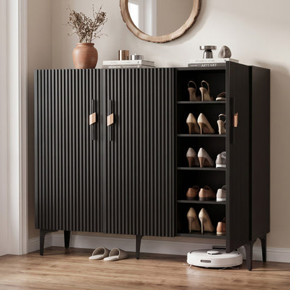 Artiss Shoe Cabinet Fluted Style 25 Pairs Shoe Storage Cupboard Black