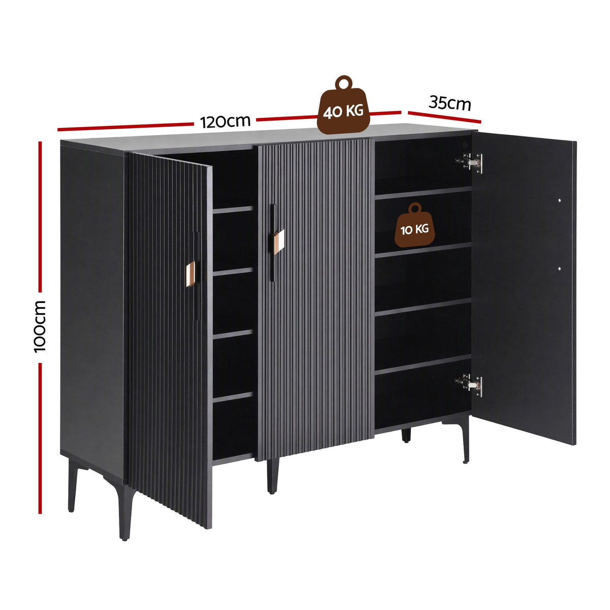 Artiss Shoe Cabinet Fluted Style 25 Pairs Shoe Storage Cupboard Black