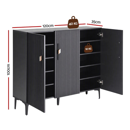 Artiss Shoe Cabinet Fluted Style 25 Pairs Shoe Storage Cupboard Black