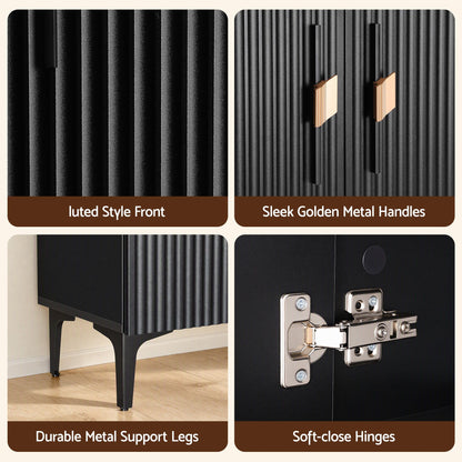 Artiss Shoe Cabinet Fluted Style 25 Pairs Shoe Storage Cupboard Black