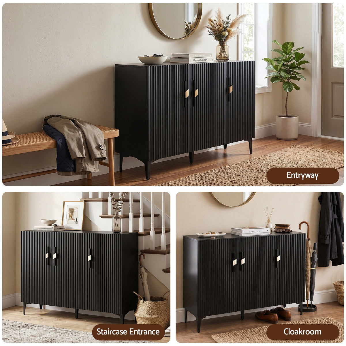 Artiss Shoe Cabinet Fluted Style 25 Pairs Shoe Storage Cupboard Black