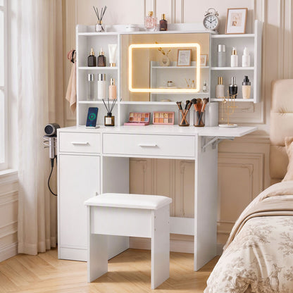 Artiss Dressing Table Vanity Desk Set Stool LED Charging Station White-Furniture > Bedroom > Dressing Vanity &amp; Dressing Tables-PEROZ Accessories