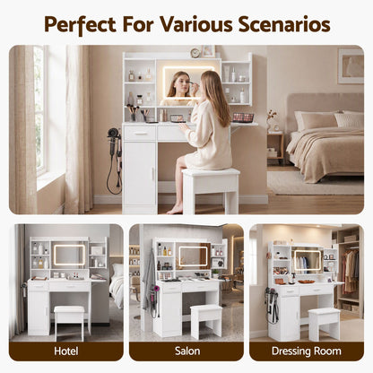 Artiss Dressing Table Vanity Desk Set Stool LED Charging Station White-Furniture > Bedroom > Dressing Vanity &amp; Dressing Tables-PEROZ Accessories