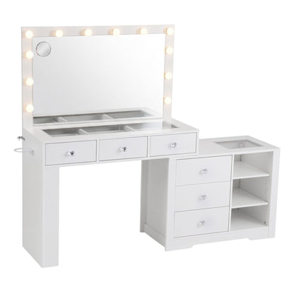 Artiss Dressing Table Mirror Charging Station Glass Top Makeup Vanity Desk RGB Cabinet Storage Drawers Hairdryer Holder White