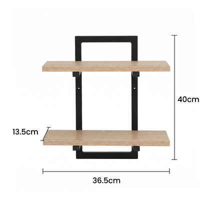 Artiss Set of 2 Floating Wall Shelf 2-Tier Wall-Mounted Display Ledge Wood &amp; Metal