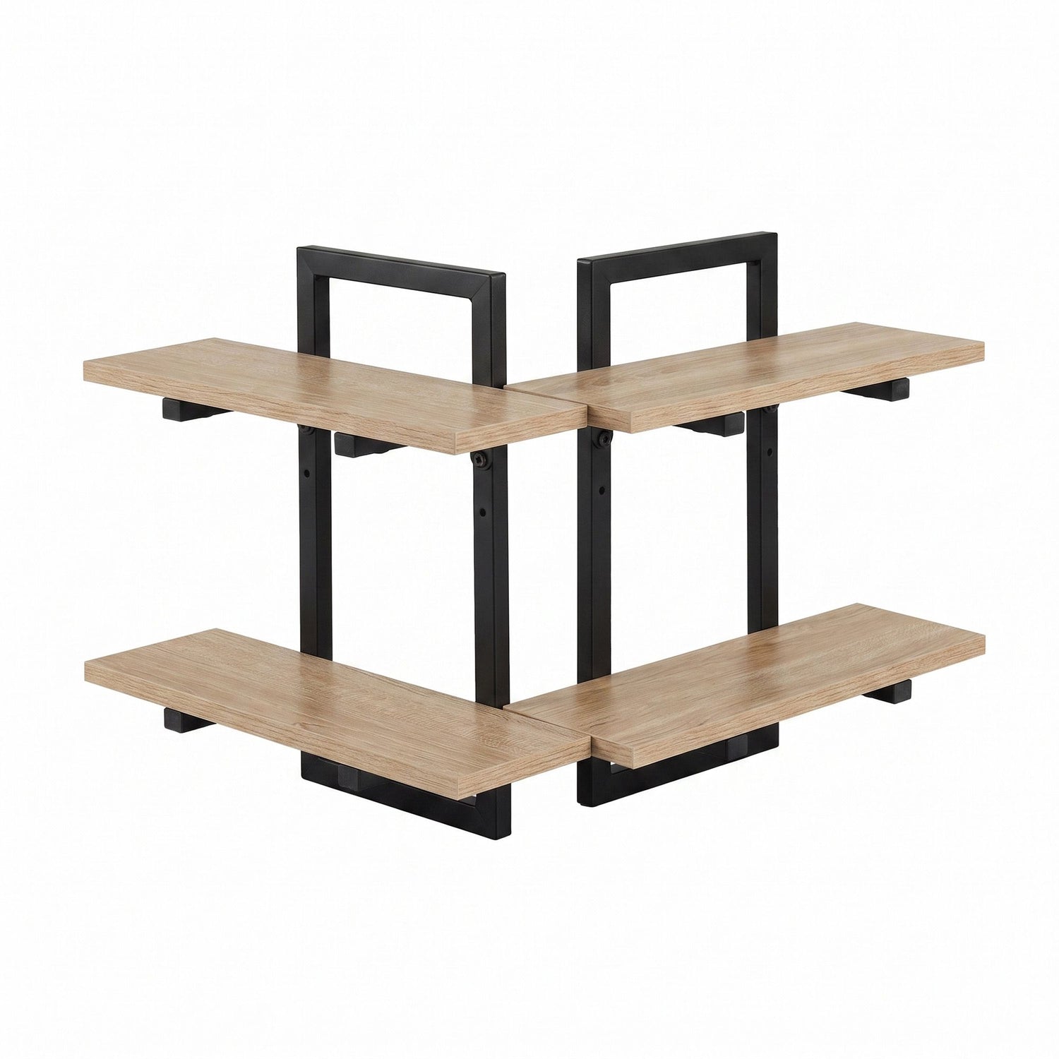 Artiss Set of 2 Floating Wall Shelf 2-Tier Wall-Mounted Display Ledge Wood &amp; Metal
