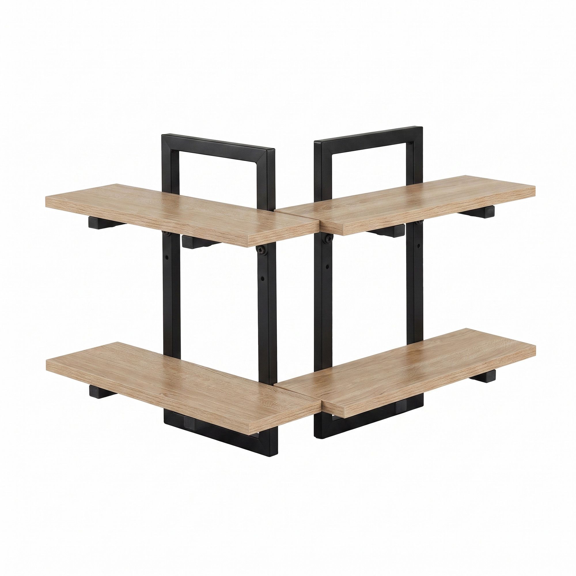 Artiss Set of 2 Floating Wall Shelf 2-Tier Wall-Mounted Display Ledge Wood &amp; Metal