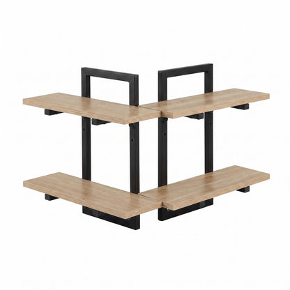 Artiss Set of 2 Floating Wall Shelf 2-Tier Wall-Mounted Display Ledge Wood &amp; Metal
