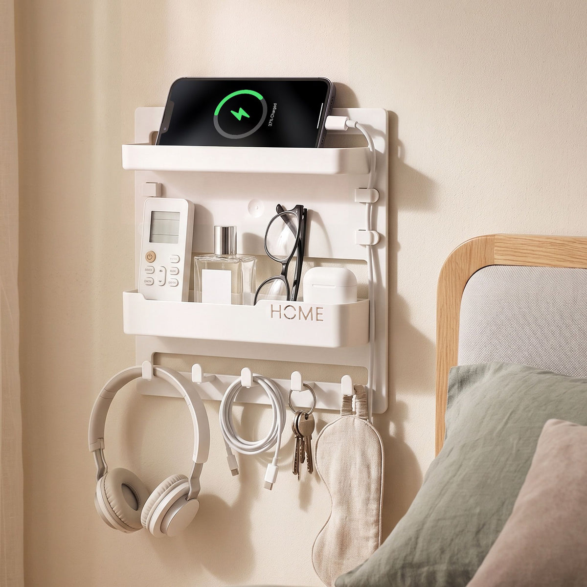 Artiss Bedside Shelf Wall Mount Organizer - Self-Adhesive Floating Nightstand Caddy for Storage, No-Drill Stick-On Aesthetic Room Decor for Girls &amp; Dorms