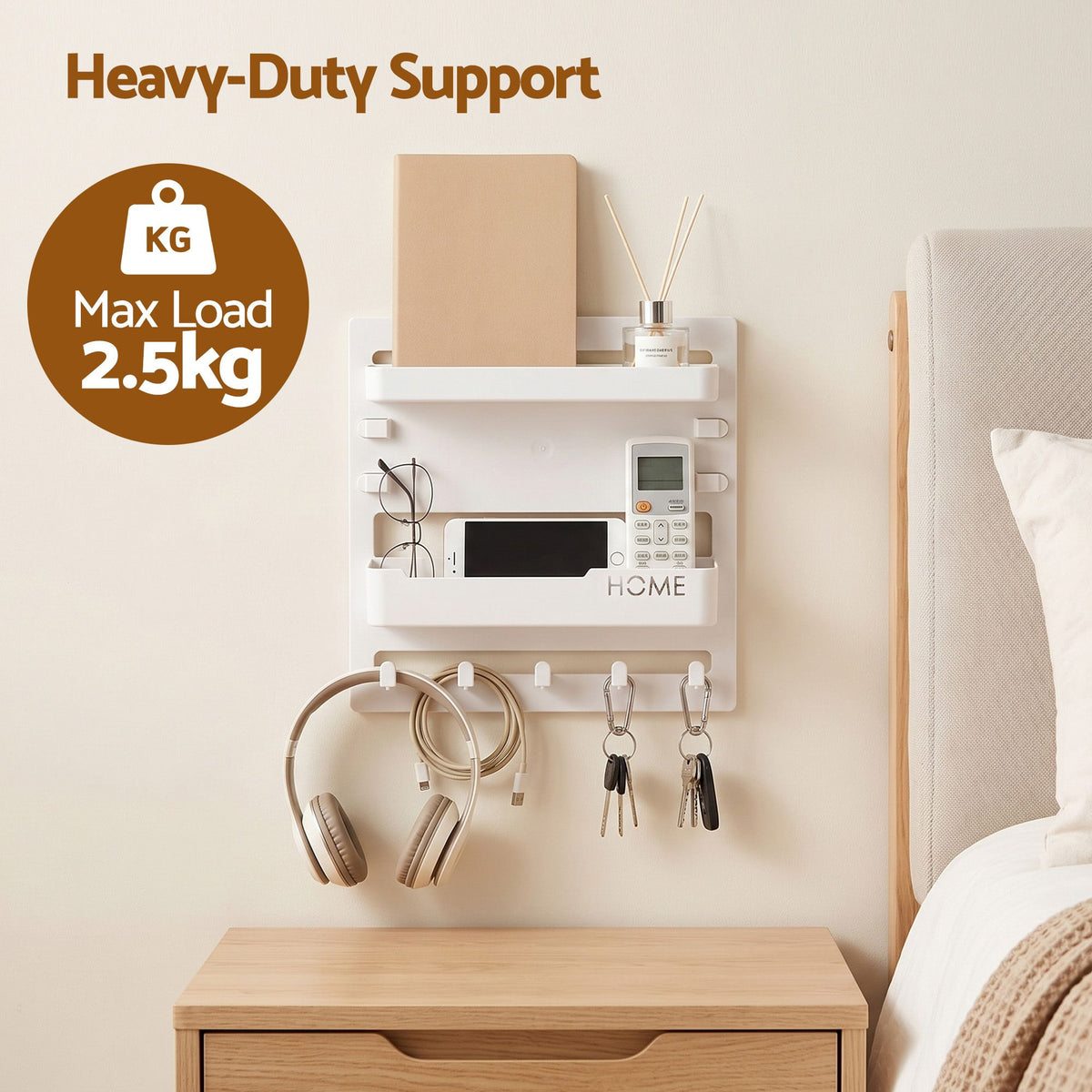 Artiss Bedside Shelf Wall Mount Organizer - Self-Adhesive Floating Nightstand Caddy for Storage, No-Drill Stick-On Aesthetic Room Decor for Girls &amp; Dorms