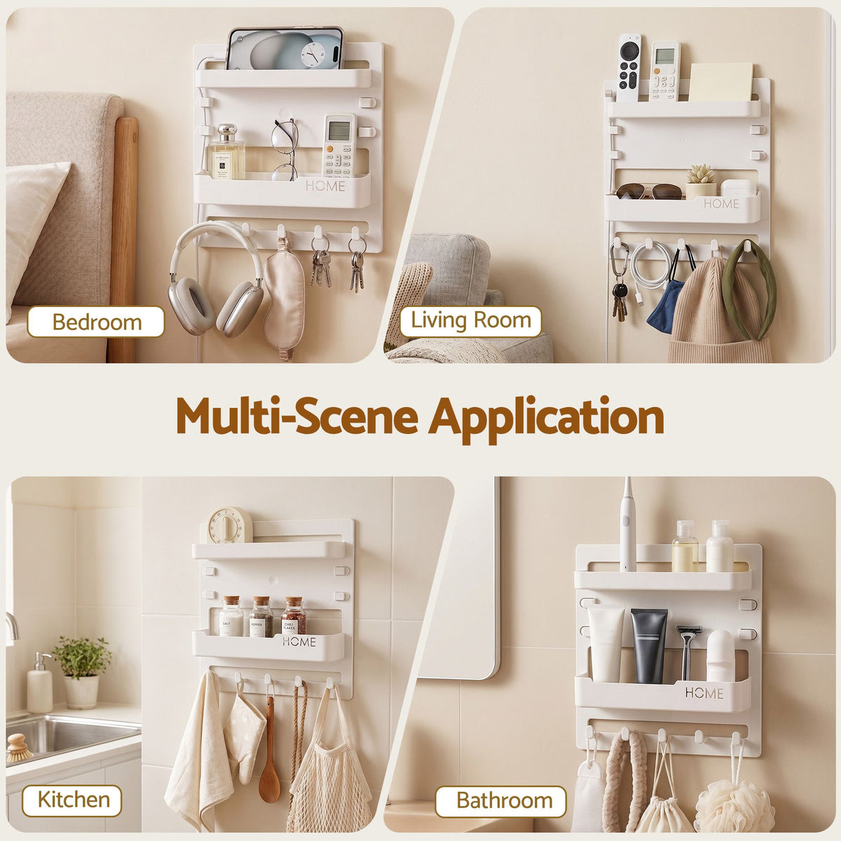 Artiss Bedside Shelf Wall Mount Organizer - Self-Adhesive Floating Nightstand Caddy for Storage, No-Drill Stick-On Aesthetic Room Decor for Girls &amp; Dorms